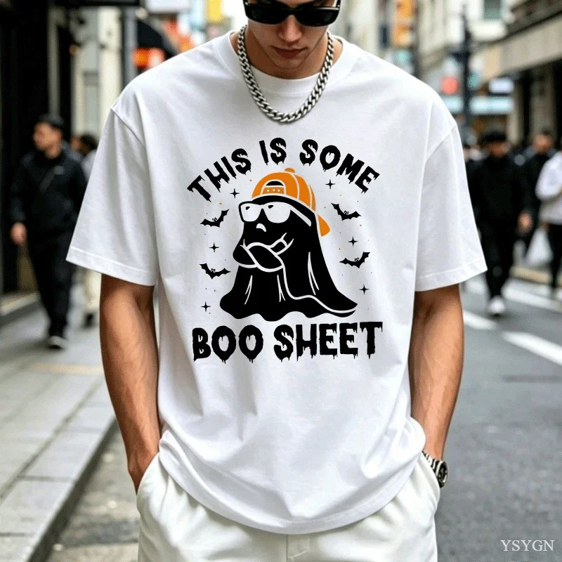 Ghost Sunglasses T Shirt Funny Halloween This Is Some Boo Sheet Spooky Top Costume Vintage Washed Stretched Streetwear Tops