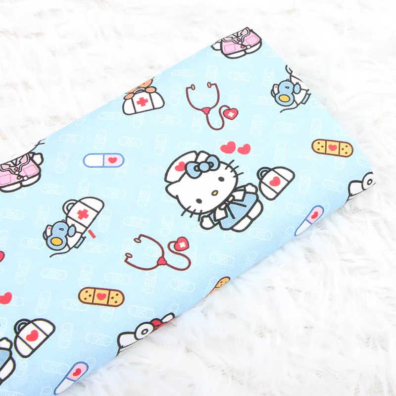 Sale Japanese Doctor Hello Kitty Plain Cotton Fabric For Sewing Patchwork Clothes DIY Quilting Needlework Material