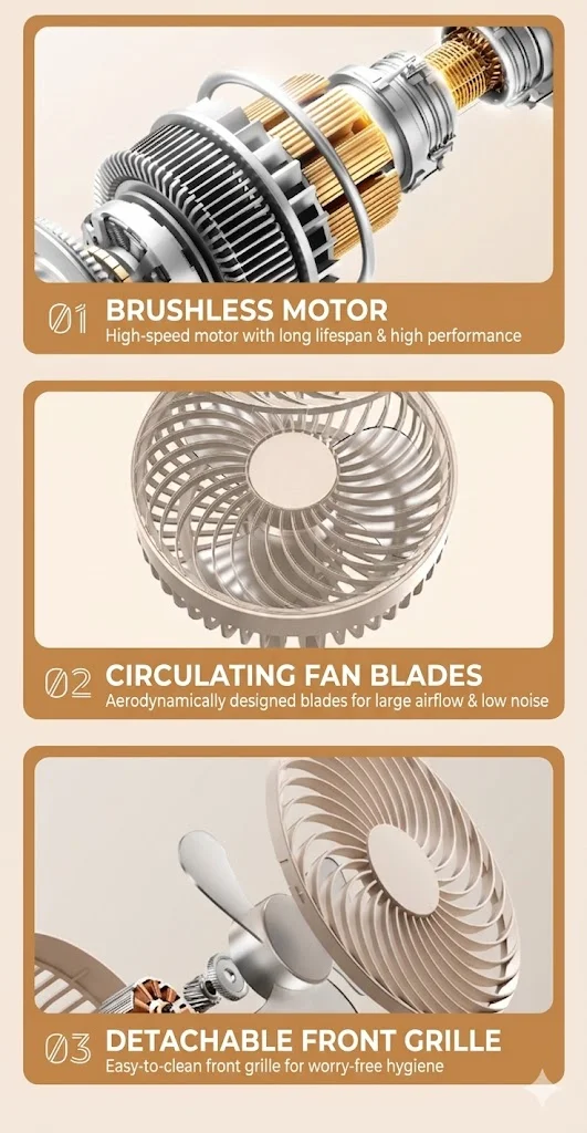 Clip-Ventilator, Kinderwagen-Ventilator, 1800mAh wiederaufladbarer tragbarer Ventilator mit 4 Geschwindigkeiten, 120° ° Automatisch oszillierender Tischventilator – Detail 8