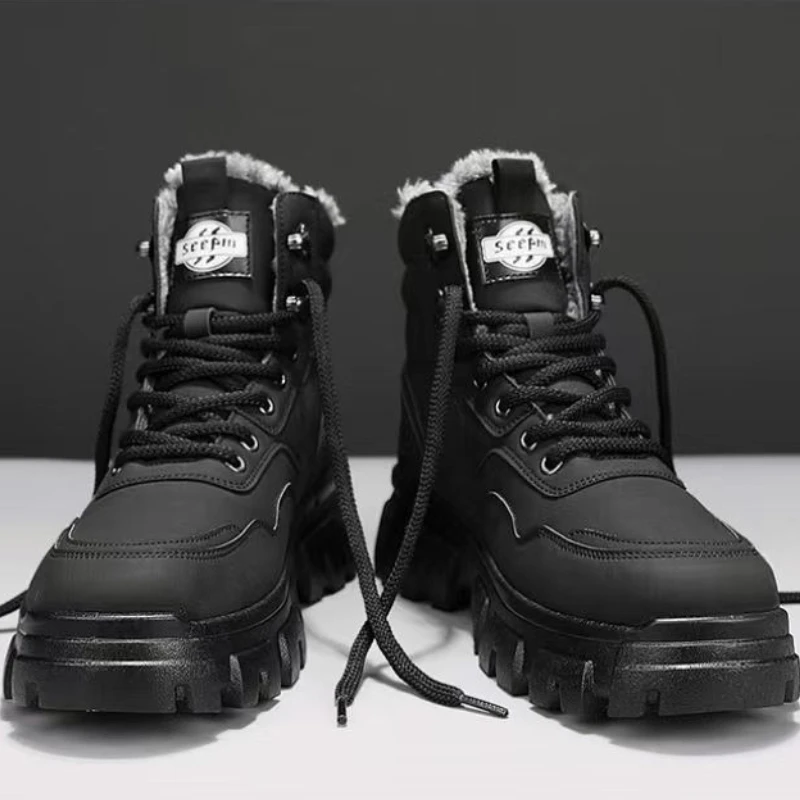 Men's Boots Plush Keep Warm High Top Shoes Lace Up Non Slip Comfortable Casual Sneakers Fashion Winter Shoes for Man 2026 New