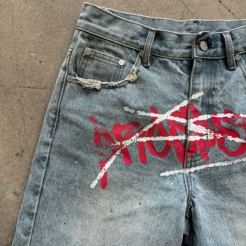Y2k harajuku verão denim shorts impresso graffiti jorts estilo de rua gótico hip hop retro tendência streetwear das mulheres dos homens calças largas