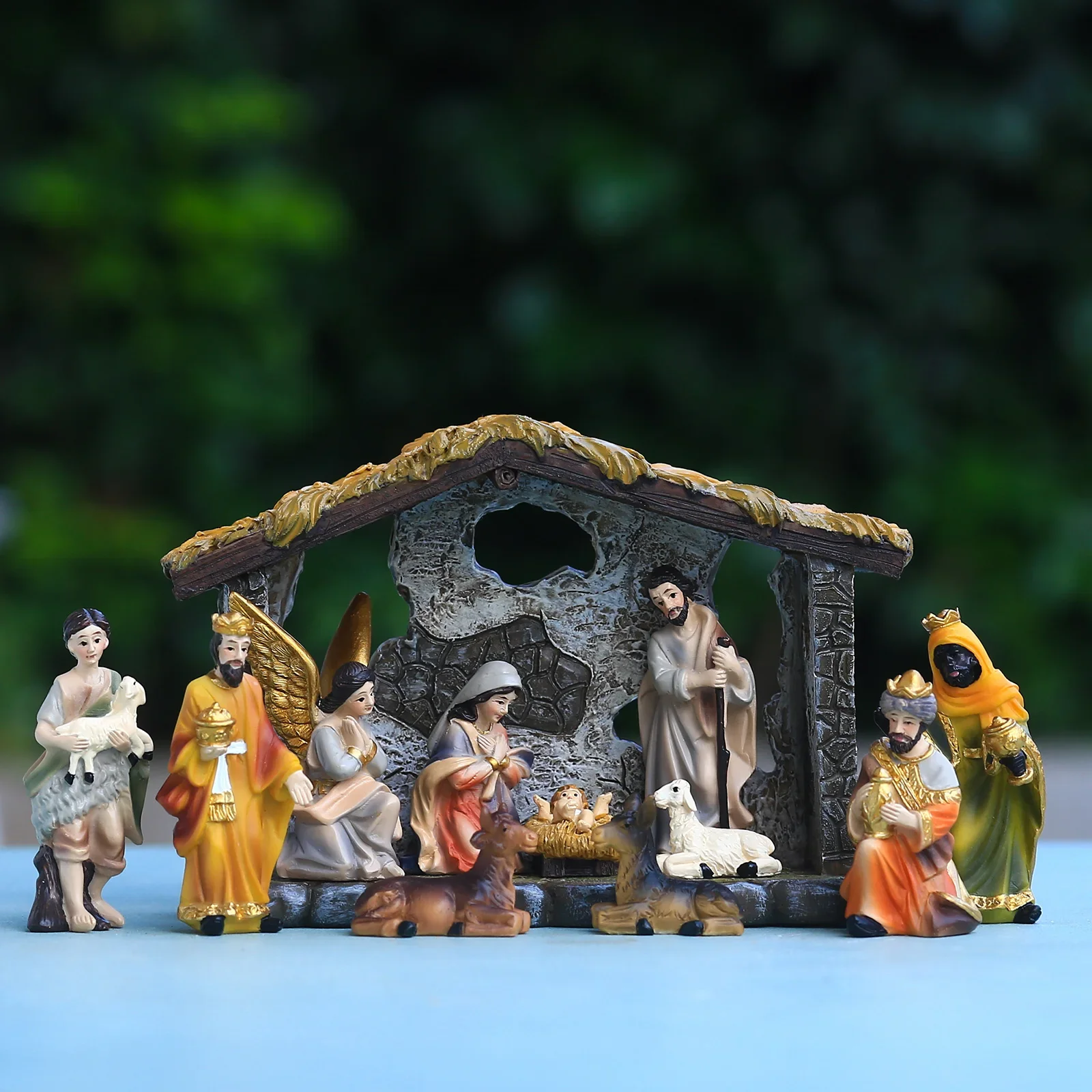 Scene of the Birth of Jesus Statue Set, Nativity Manger, Resin Crafts, Home Ornament Figures, 2024 Christmas Decoration