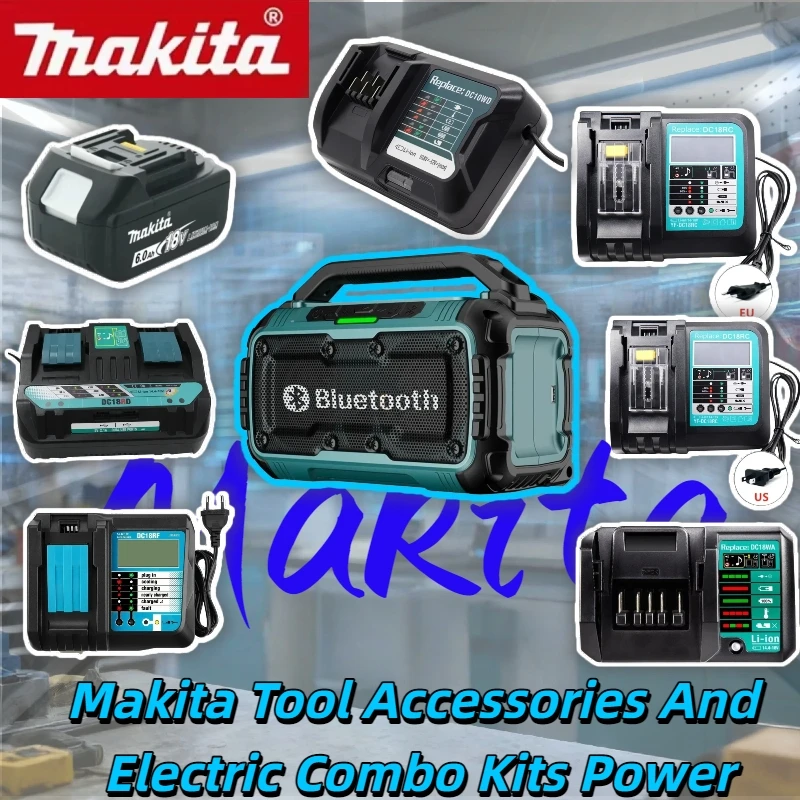 

Наборы электроинструментов Makita: аксессуары, электрический ударный молоток, угловая шлифовальная машина, дрель, электрическая циркулярная пила.