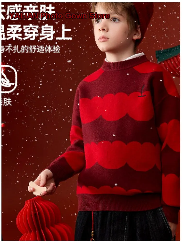 Ask New Year Greeting Outfit Kids 2026 Invierno Niños Niñas Suéter Grueso Cálido de Cuello Redondo