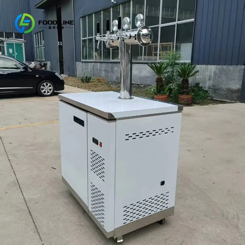 Customized Commercial Equipment Equipped with a 4-faucet Beer Dispenser with Keg, Stainless Steel, Portable Design.