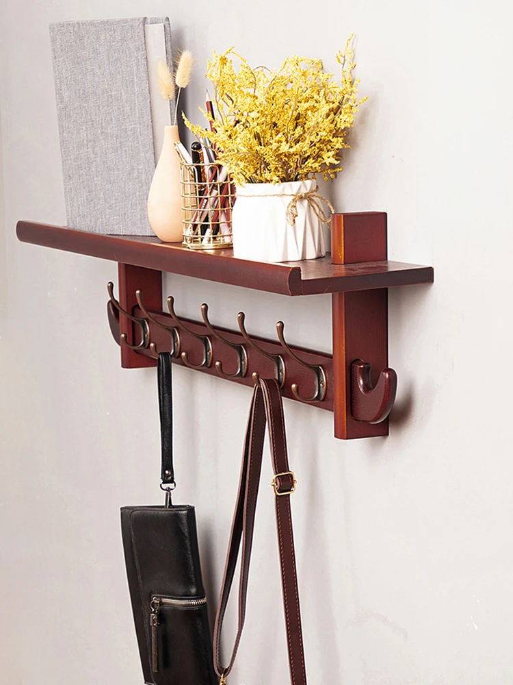 

Real Wood Wall Mounted Coat Hook for Entrance l Indoor Doorway Clothes Hat Ra Storage Organizer Six Hooks Fly Use