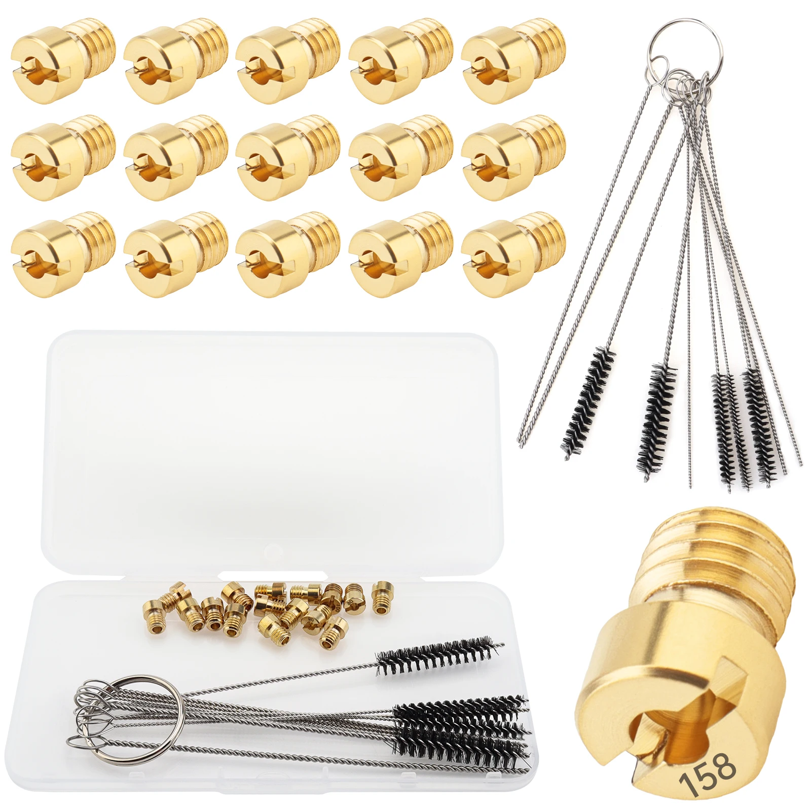 16pcs #120-158 Brass Carburetor Main Jet Kit Fit for Nibbi Keihin Nibbi Keihin CVK PE PZ CV VB VD VE GY6 99101-393 Main Nozzle