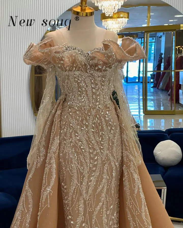 

Вечерние платья из двух частей цвета шампанского, вечернее платье с длинными рукавами и кристаллами Дубая, элегантные платья для выпускного вечера по индивидуальному заказу для женщин