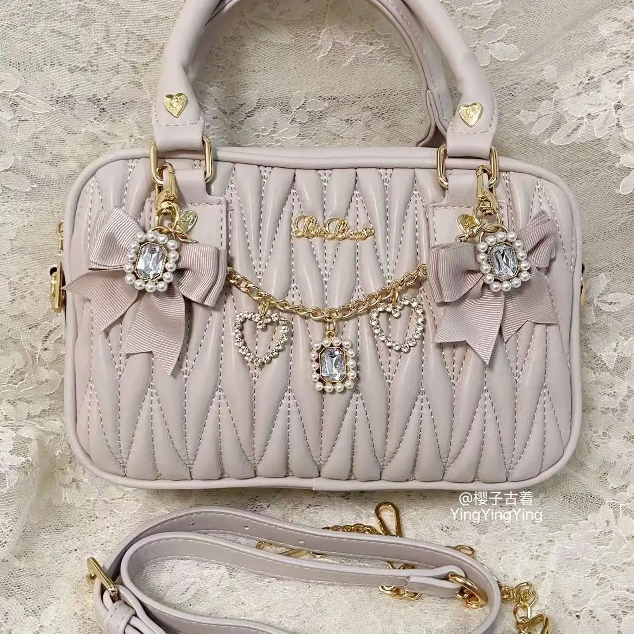 Women's Shoulder Bags Love Rhinestone Bow Pendant Lolita Handbag Messenger Bag Fashion Sweet Elegant Handbags 2026 New