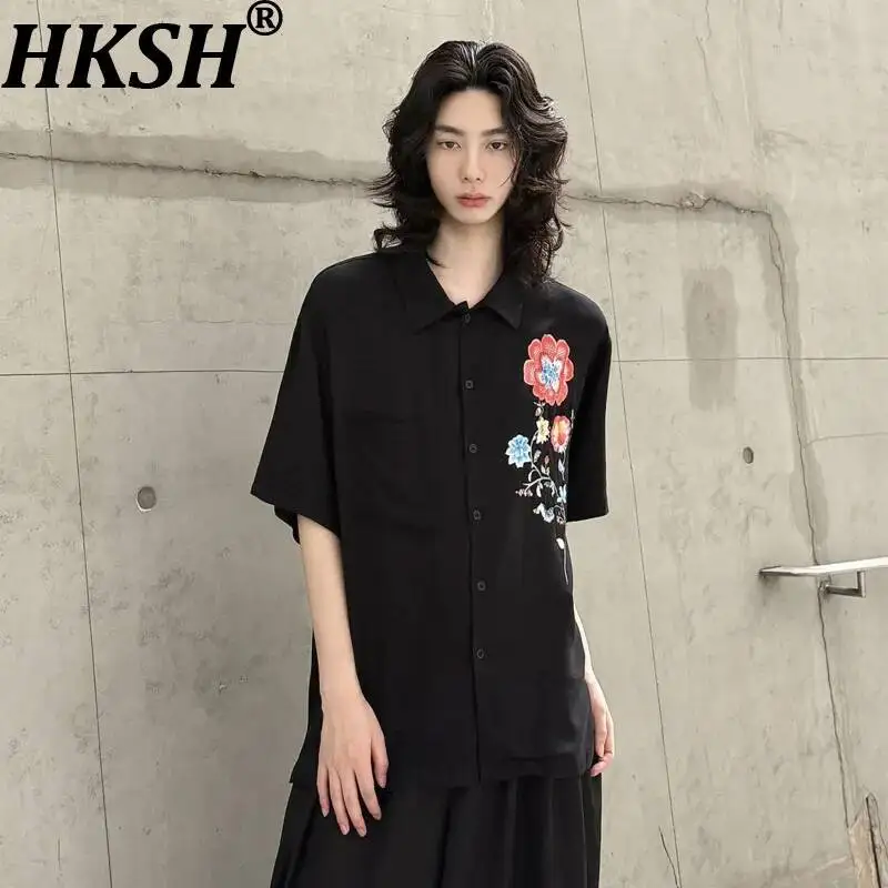 

HKSH Summer New Men Tide Chic Ins Niche Short-Sleeve Shirt Cotton Skin-Friendly Breathable Plant Floral Print Unisex Top HK25228