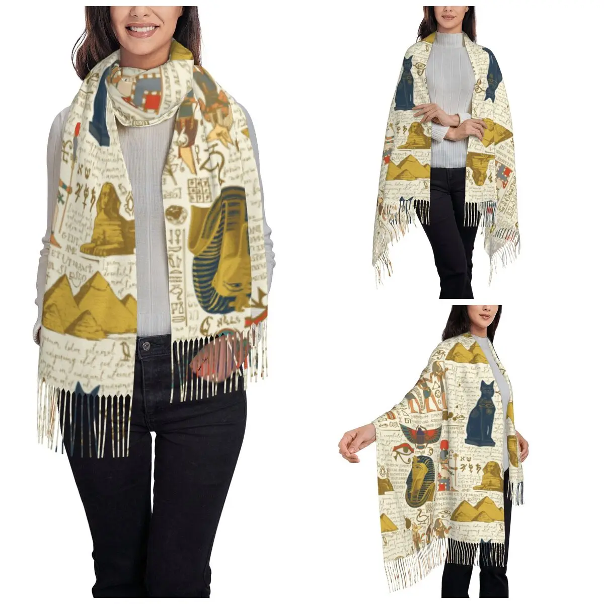 Ancient Hieroglyphs Gods Shawls Wraps for Ladies Winter Warm Large Soft Scarf Egyptian Mural Pharaoh Pashmina Shawl Scarves