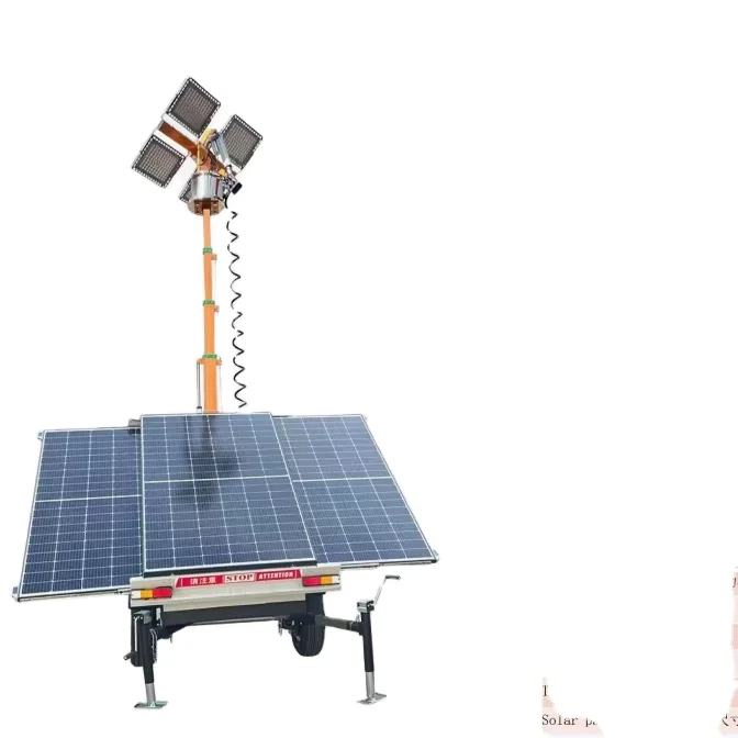 Solar Trailer Mobile Lighting Tower Surveillance Camera LED Quiet Power Supply