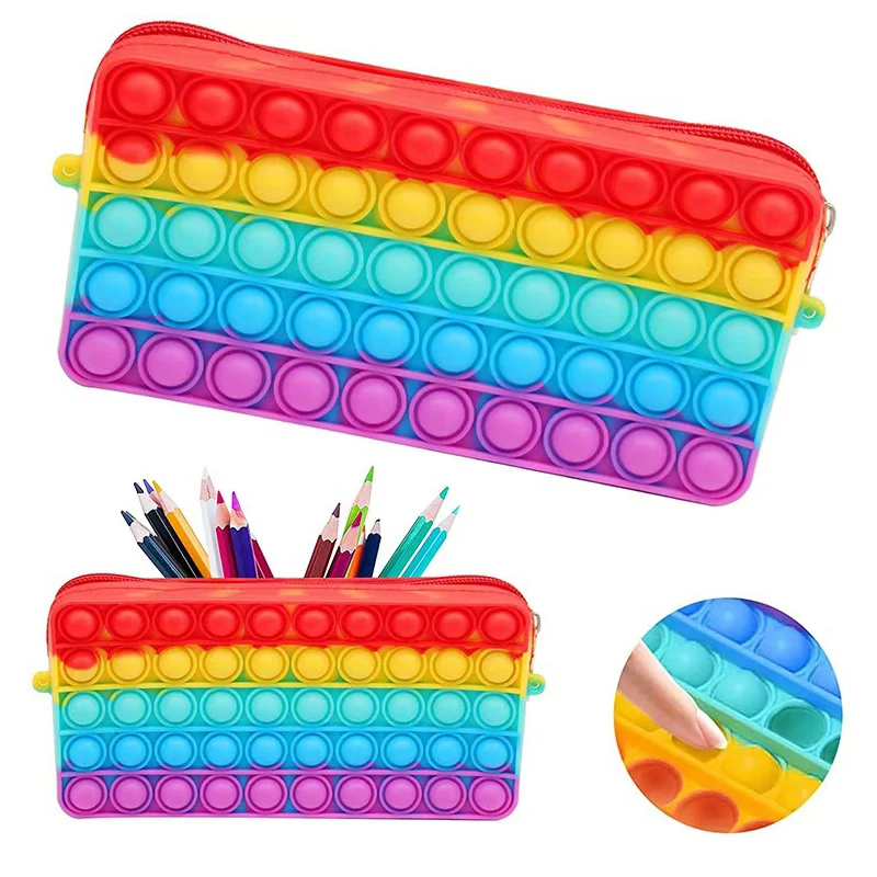 Rainbow Kids Silicone Pencil Case Sensory Autism Fidget Toys School Supplies Regalos Cumpleaños Niños Para Invitados