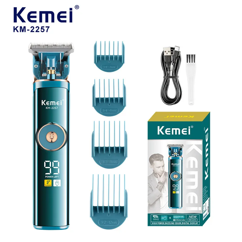 Kemei Men Hair Trimmer Clippers Km-2257 Waterproof Rechargeable Hair Cutting Machine Bald Headed Hair Trimmer