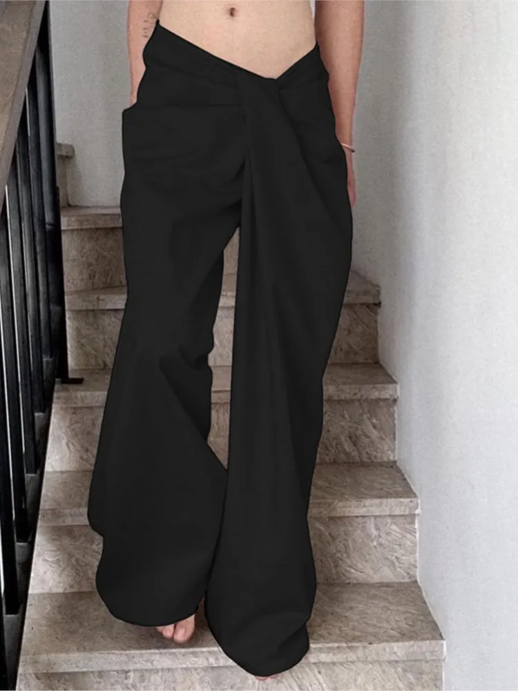 Women's Temperament Draped Loose Casual Pants Spring And Summer Fashion Irregular Cross Waist Slim Versatile Wide-leg Pants