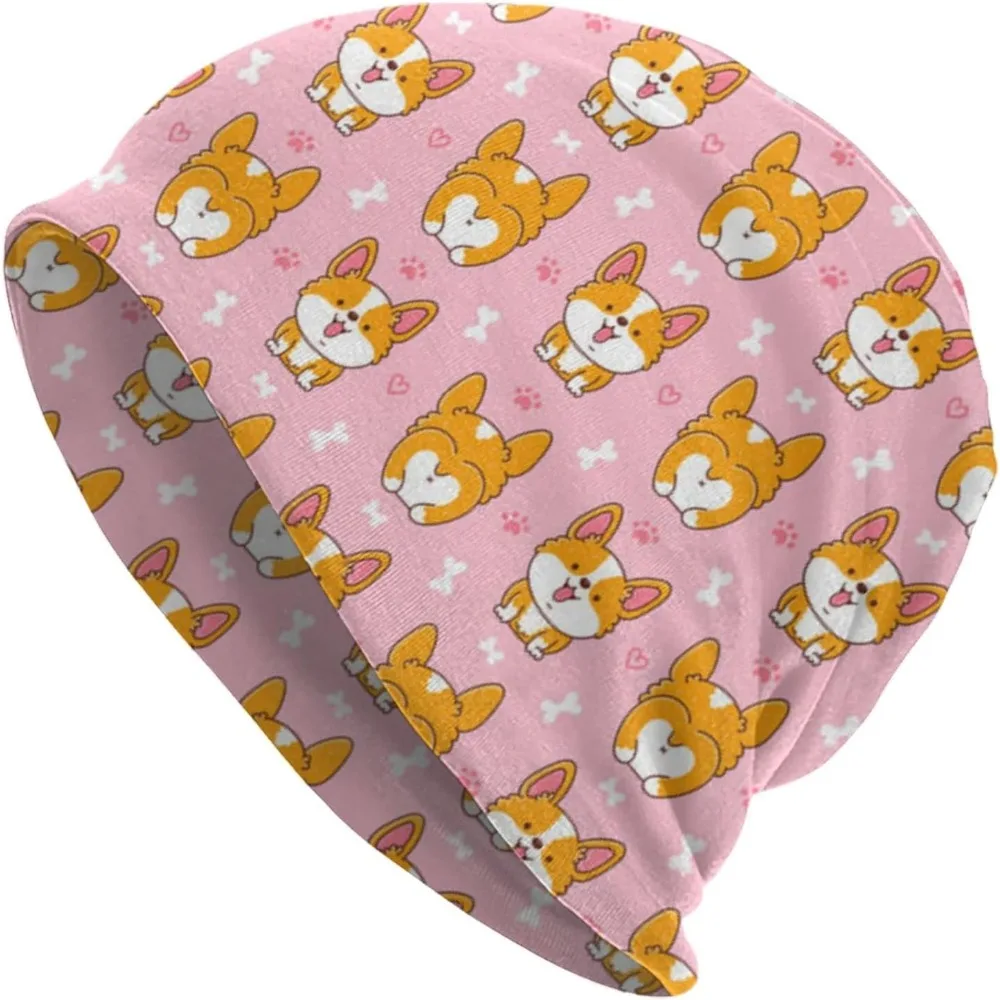 

Cute Dog Corgi Beanie Chemo Hat Cancer Headwear Knitted Hats Baggy Slouchy Scarf Cap For Adults Women Men