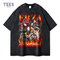 Erza Scarlet T-shirt Vintage Washed Anime Fairy Tail T Shirts Oversized Streetwear Retro Manga Natsu Gray Lucy Tops Tees Men