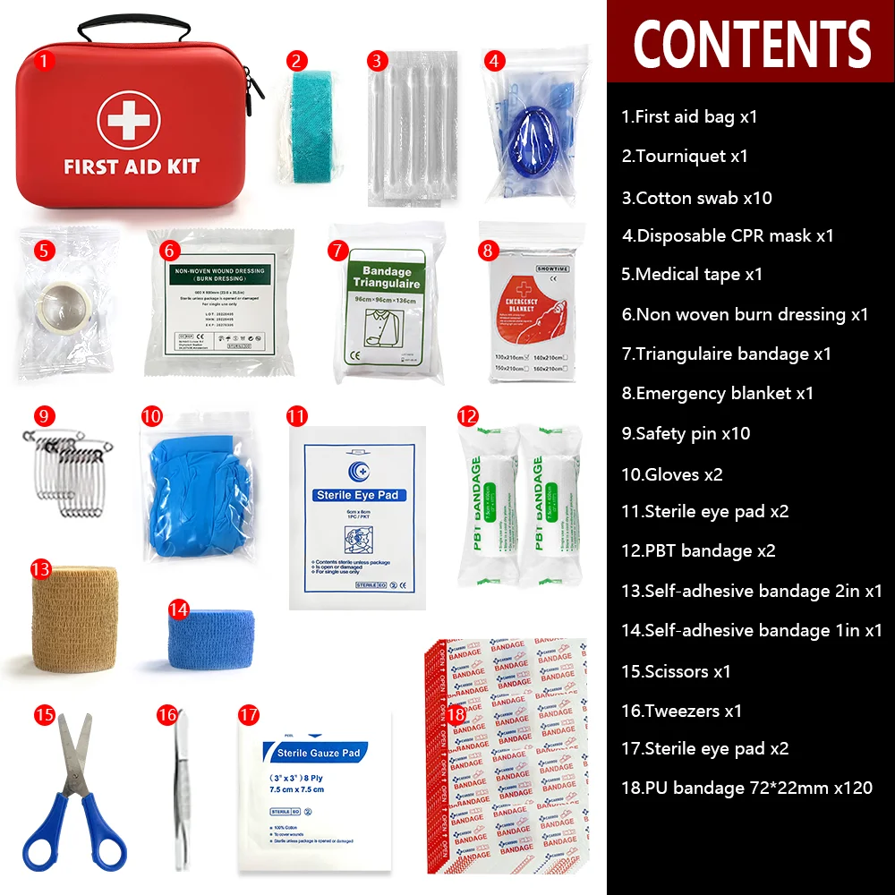 Kit completo de primeros auxilios para coche de viaje al aire libre, resistente al agua, caja médica pequeña para el hogar, Kit de supervivencia de emergencia para acampar en el hogar, 159 Uds.