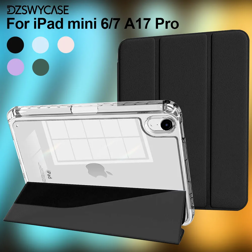 Case for iPad mini 7 (A17 Pro) 2024 with Pencil Holder 8.3 Inch, 7th/6th Gen Slim Clear Back Shell Cover, Auto Wake/Sleep