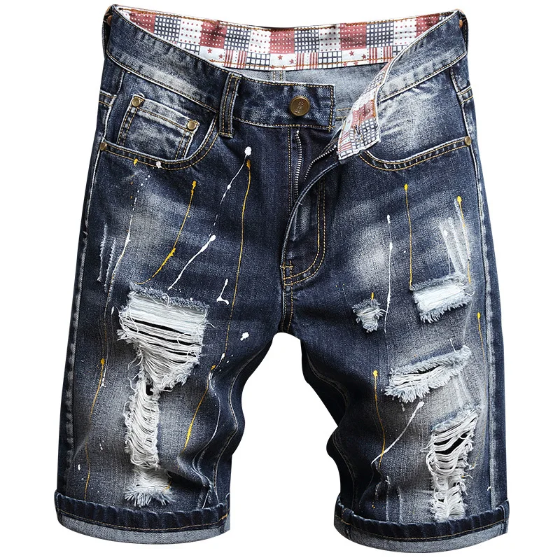 

2024 Ripped Shorts Men's Summer Cool Motorcycle Fifth Pants Loose Large Size Denim Fifth Beggar Pants