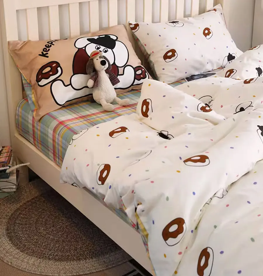 

Cute cartoon dog doughnut polka dot bedding set 1.2 1.5 1.8,twin full queen cotton home textile bed sheet pillowcase duvet cover