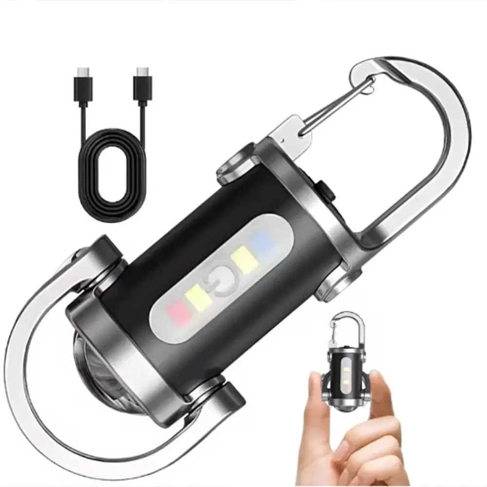 COB LED LED Keychain Flashlight Super Bright 7 Gears Adjustable Portable Work Light USB Rechargeable with Hook