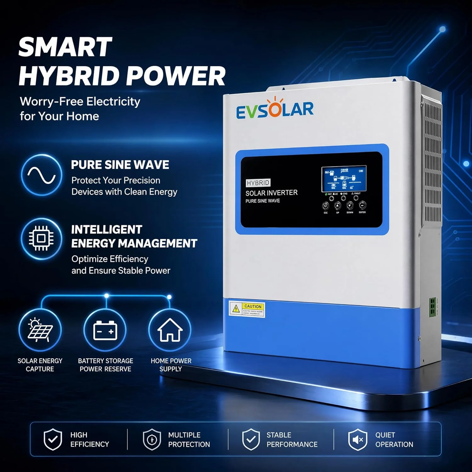 3000W 100A MPPT Hybrid Solar Inverter 24V DC to 120V AC Pure Sine Wave 4000W PV Input 60A AC Charger Battery-Free & WiFi Enabled for Home RV Off-Grid System with WIFI