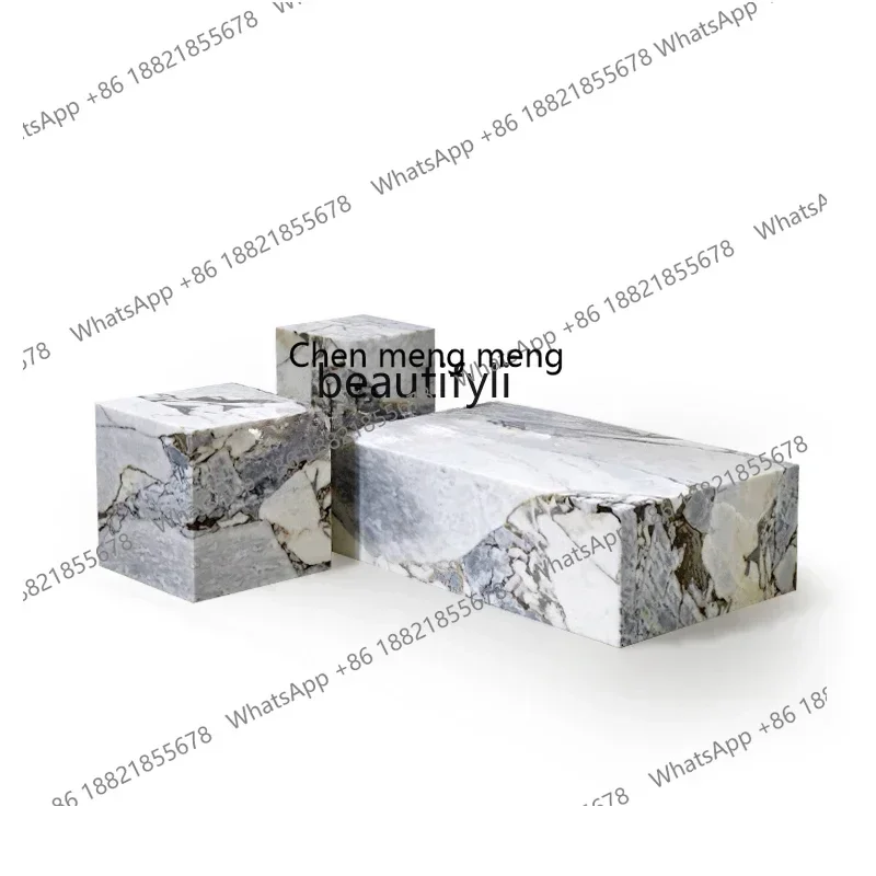 182Q Danish designer marble coffee table wabi wind villa living room luxury stone sofa side table