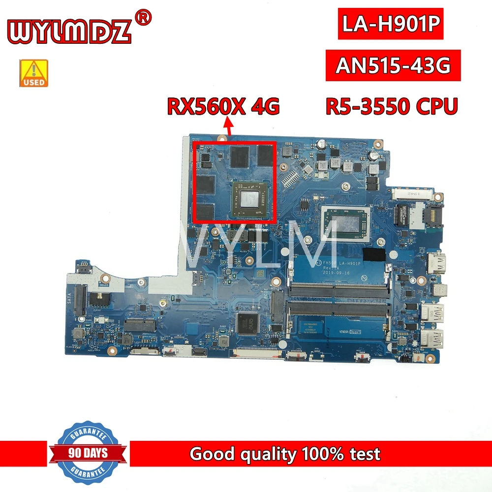 FH50P LA-H901P with R5 3500 CPU RX560X 4G Laptop Motherboard For Acer AN515-43  AN515-43G notebook Mainboard Test