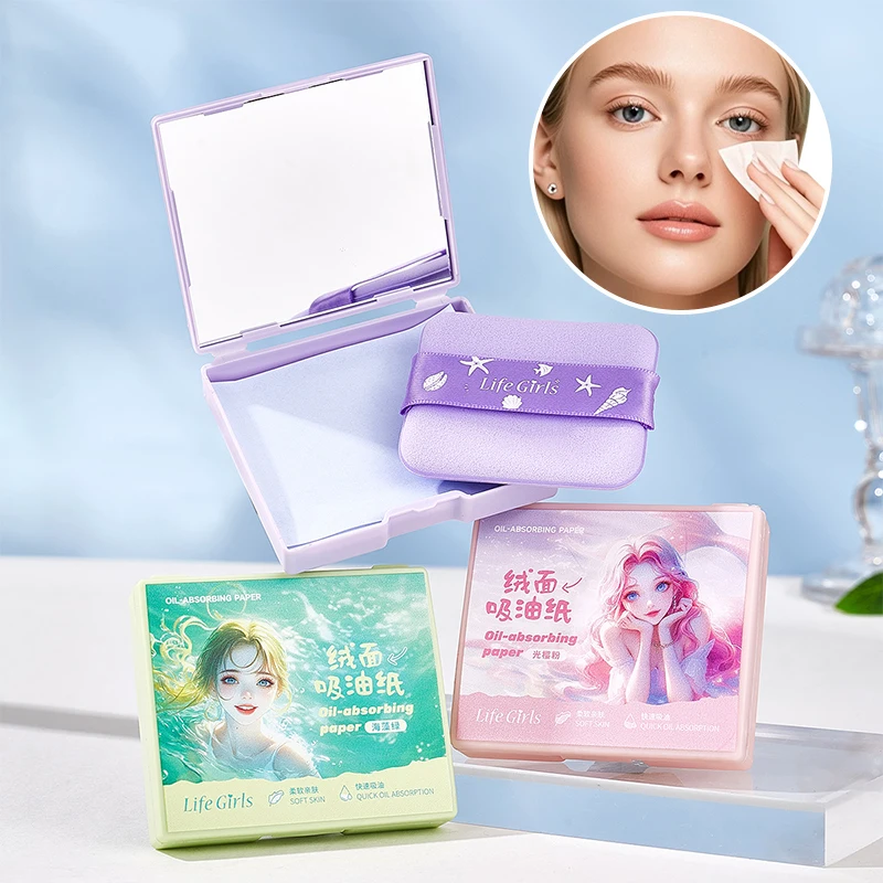 Lifegirl Ocean Refreshing 스웨이드 Oil-Absorbing Paper Summer Oil-Absorbing Long-Lasting Makeup Oil-Free for Men and Women Refreshing Oil-Control Removable Face Oil-Absorbing Facial Paper Beauty Tools 100 Pcs Large Capacity