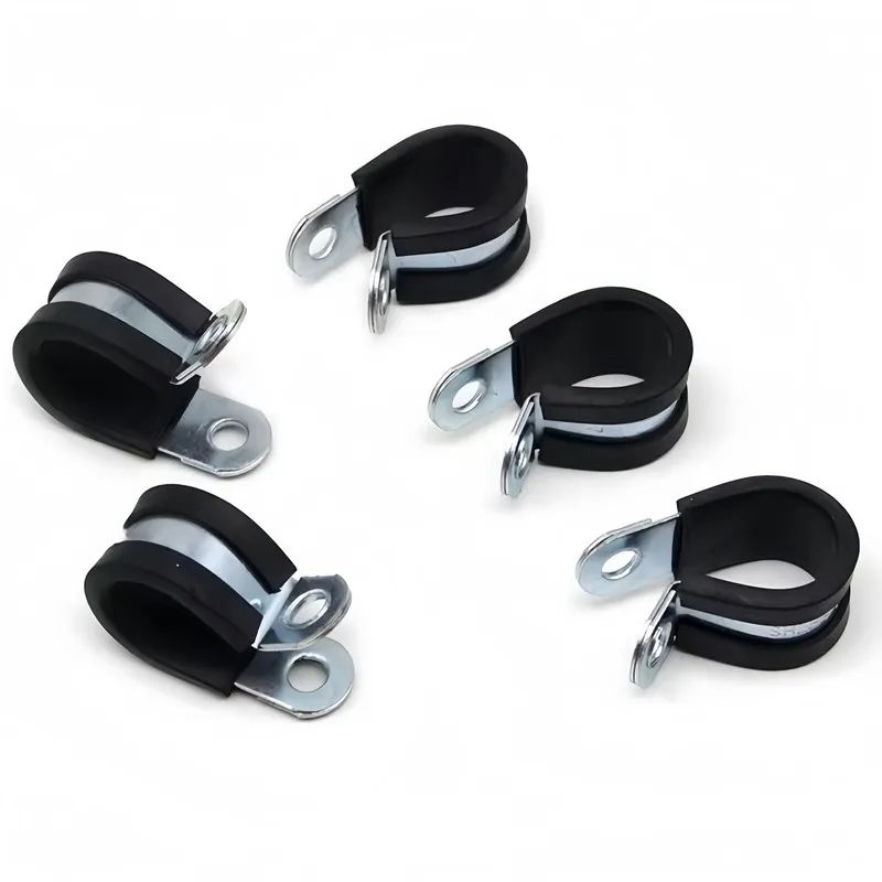 8 pcs M20 R-Type Pipe Clamps, Rubber Cushion Liner, Hydraulic Hose Fixing HVAC Pipe Installation, Stainless Steel Body