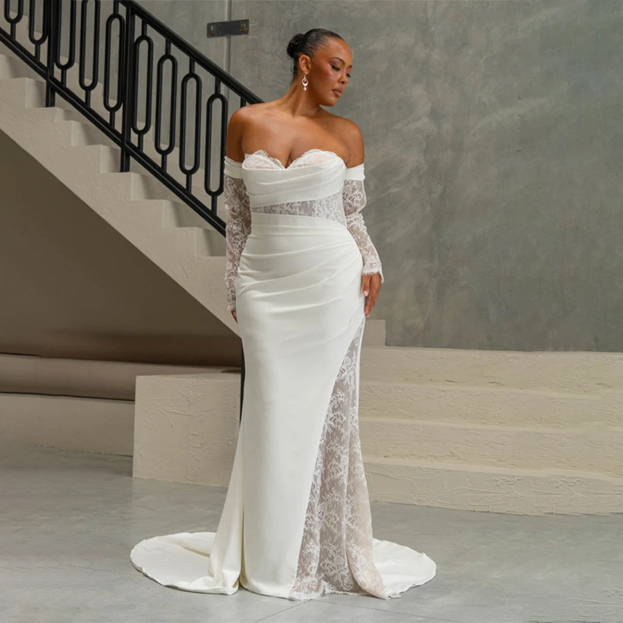 

Full Lace Mermaid Wedding Dress Elegant Sweetheart Side Slit Sexy Bridal Gown Customized Sleeves Party Dresses robe de mariée