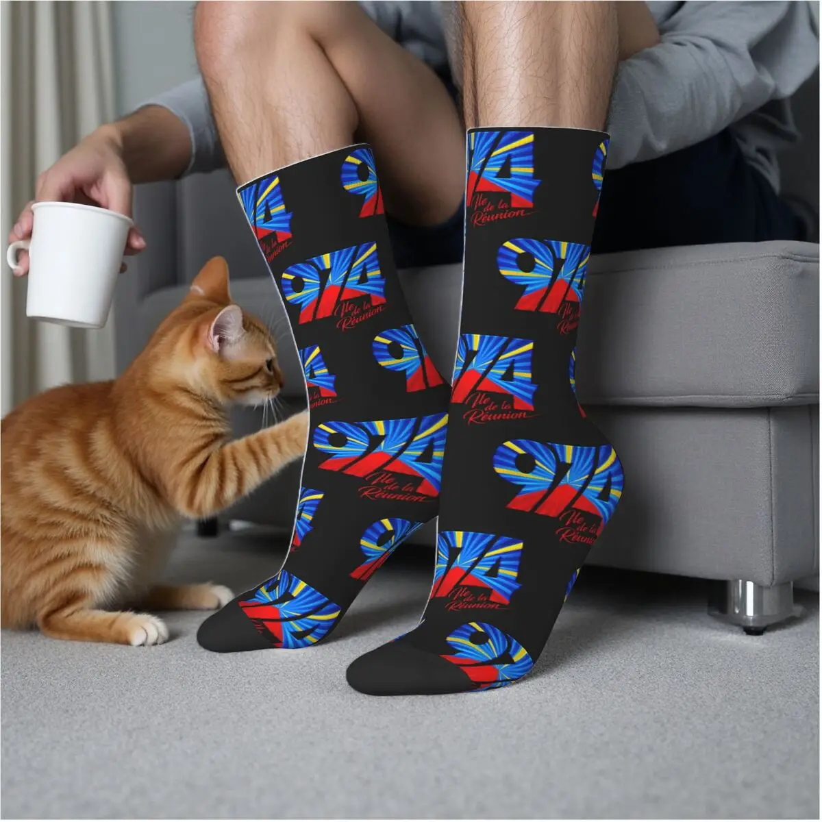 

974 Reunion Island Flag Socks Harajuku High Quality Stockings All Season Long Socks Accessories for Man's Woman's Gifts