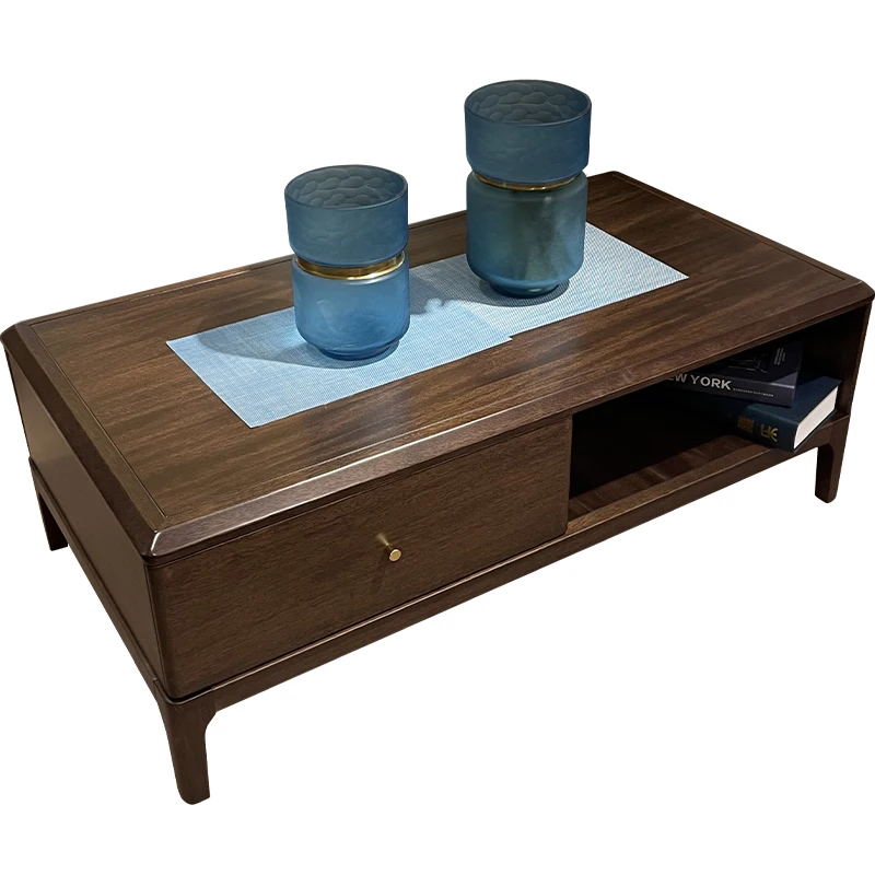 

All solid wood coffee table simple living room walnut rectangular tea table small apartment household tea table