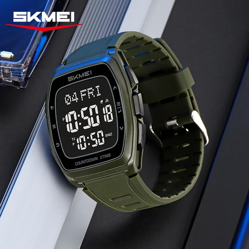 SKMEI 2441 Mens Multifunctional Sports LED Wristwatches World Time Countdown Watch for Men Military Digital Clock Reloj Hombre