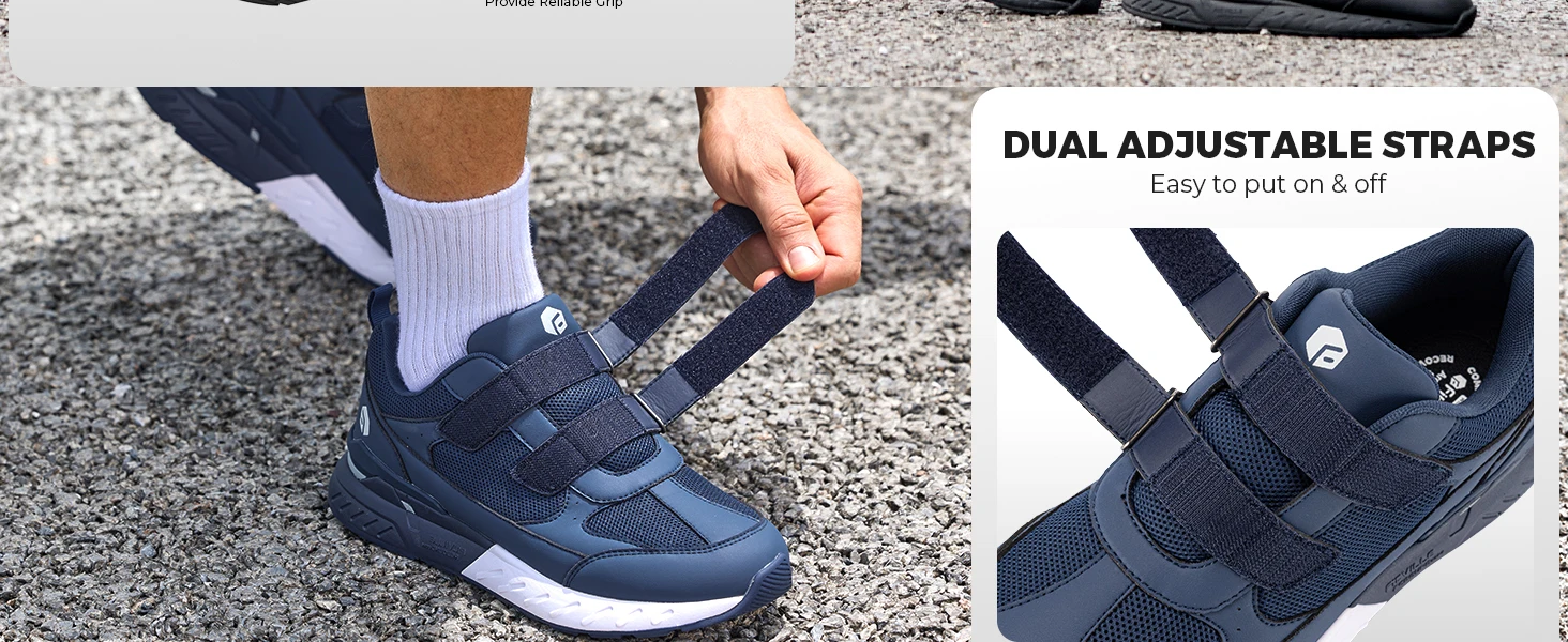 FitVille Wide Walking Shoes Hook Loop Orthopedic Man Casual Sneakers for Swollen Feet Neuropathy Comfort Sport Shoes for Men