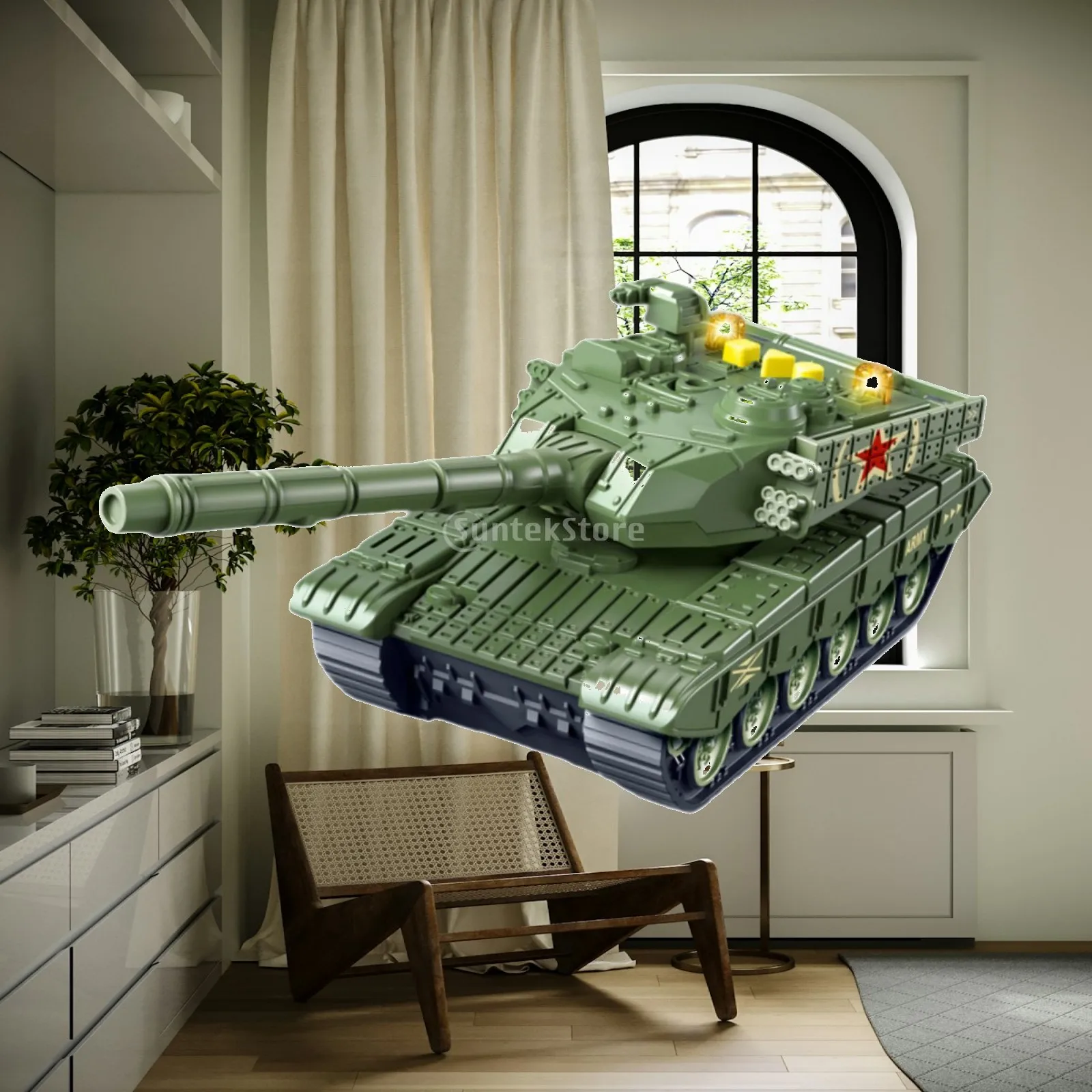 Inertia Driven Tank Toy Vehicle Model for Kids Boys Preschool Learning Toy with Light Music