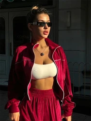 Street Velvet 2 Piece Sets Women Outfit Fall Clothes 2024 Women Zip Coat Top and Pant Sets Casual Tracksuits Set Women Sweatsuit