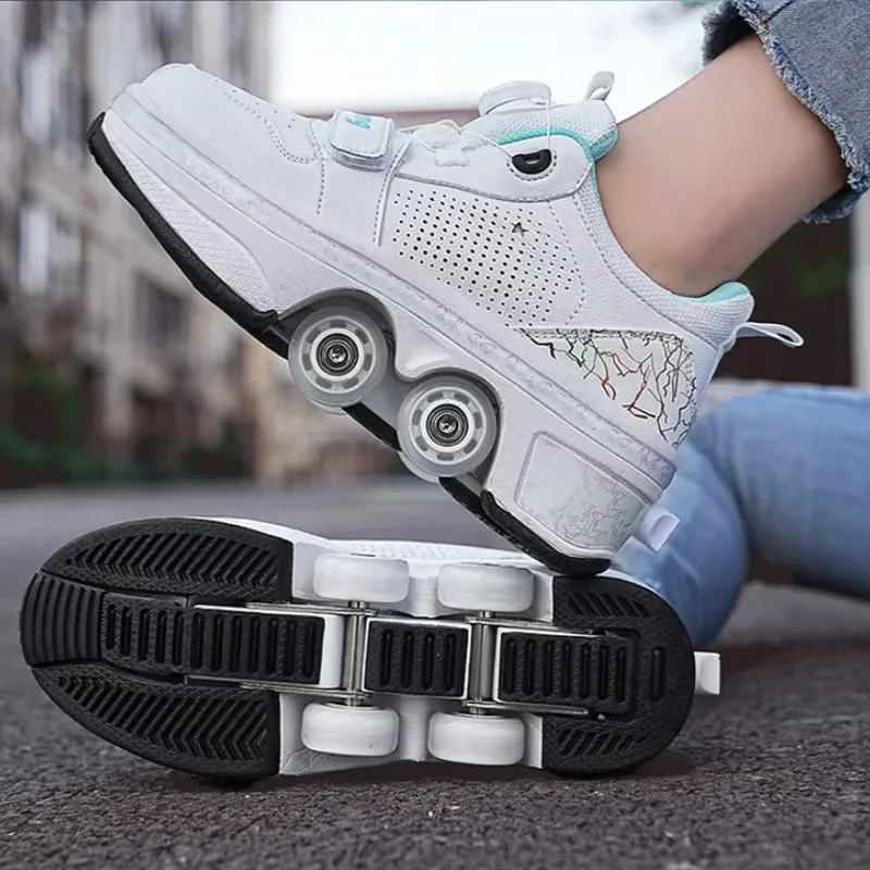 

Roller Shoes USB Charging LED Light Up Boys Girls 4 Wheel Sneaker Stylish Adult Casual Skateboarding Skates Sports Shoe