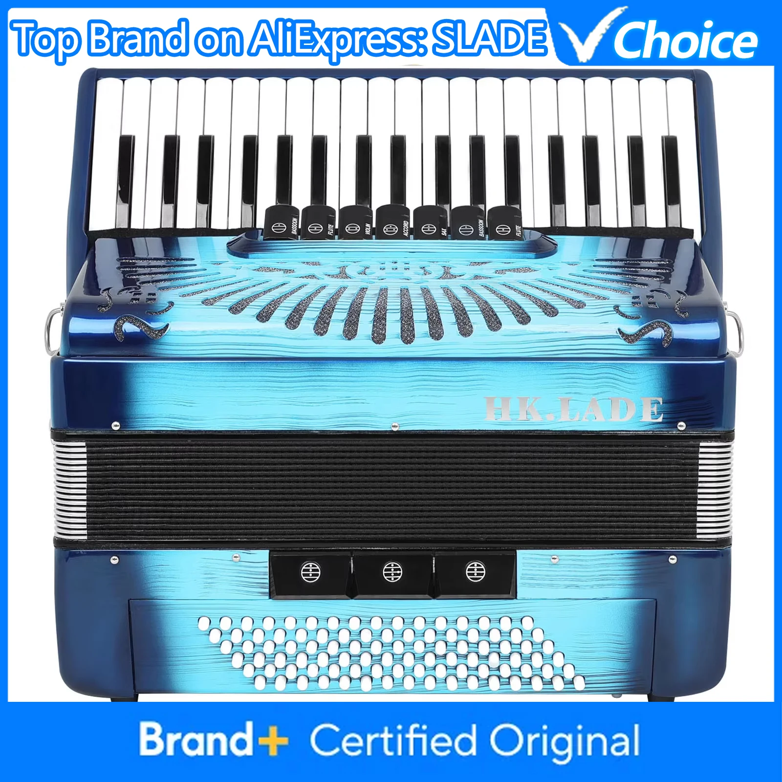 

HK-LADE Accordion 37 Keys 96 Bass Musical Piano Professional Performance Accordion Keyboard Instrument with Bag Straps
