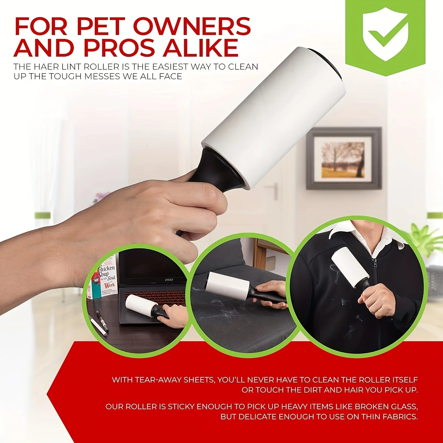 Extra-Sticky Lint Roller for Pet Hair Removal 60 Sheets/Roll,Ideal for Dog & Cat Owners,Perfect for Clothes & Furniture Cleaning