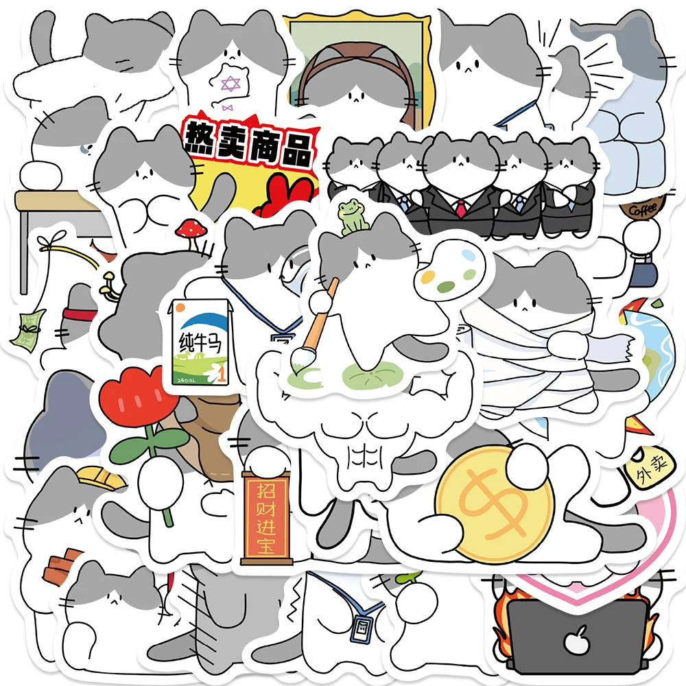 30 Stück lustige XiaoJiuMiao süße Katzen-Aufkleber Kawaii Mädchen Kinder DIY Scrapbook Handyhülle Kindertag Top Geschenk selbstklebende Tags