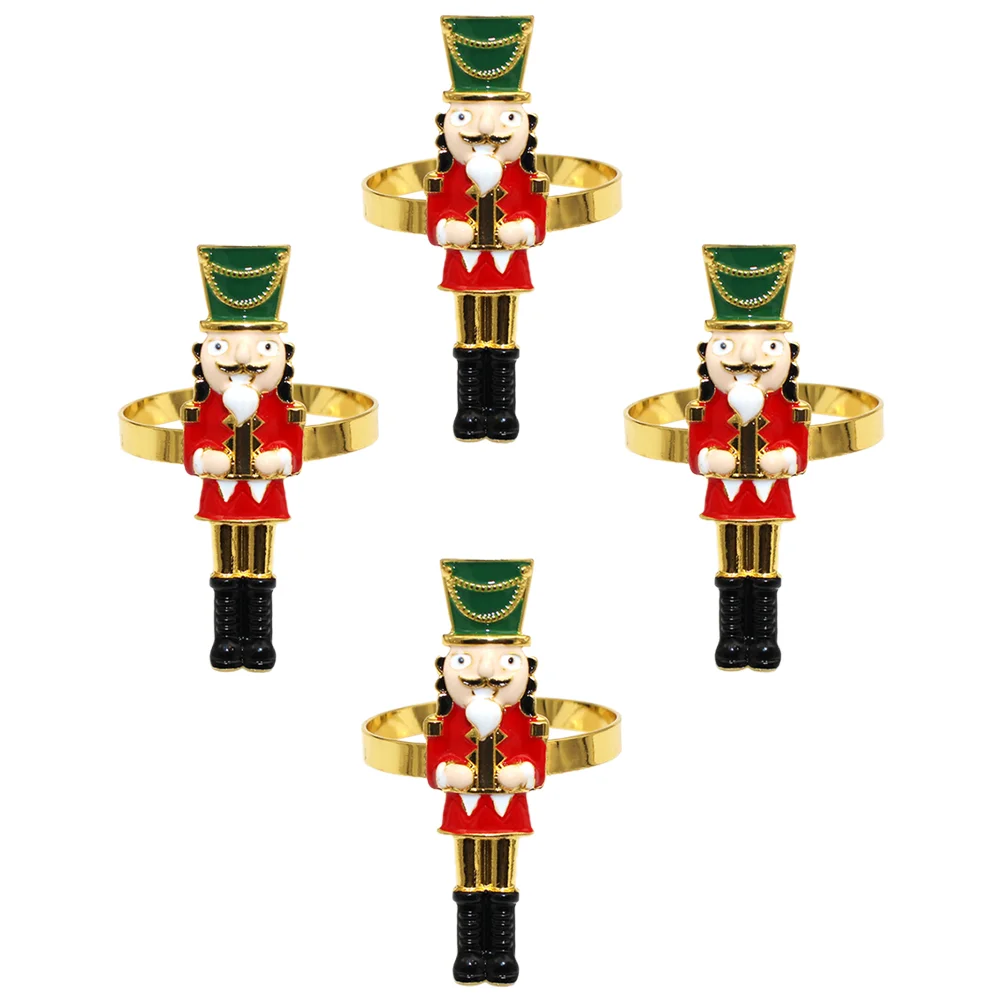 4 Pcs Nutcracker Man Easter Alloy Favors Metal Napkin Rings