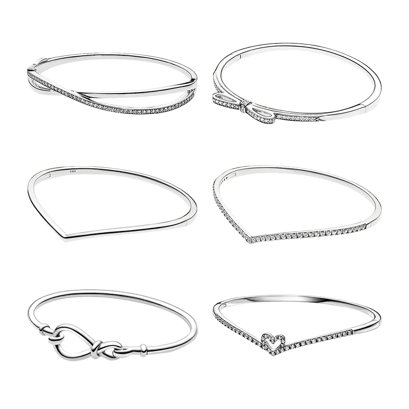 

Rigid Wrist Strand Bracelets Bangles For Women Jeweley 925 Sterling Silver Bow Infinity Knot Chevron Shaped Wish Wishbone Heart