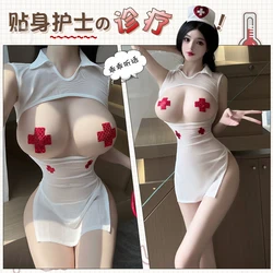 Ensemble de patch de poitrine élastique transparent, mini robe sexy, lingerie d'infirmière, olympiques de Pron pour jeu de plis, maille imbibée de sexe, cosplay