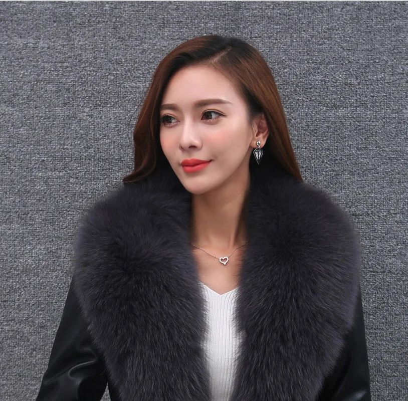 Inverno autunno e Pu collo in pelliccia sintetica cuciture moda donna giacca tinta unita donna elegante giacca stringata donna donna