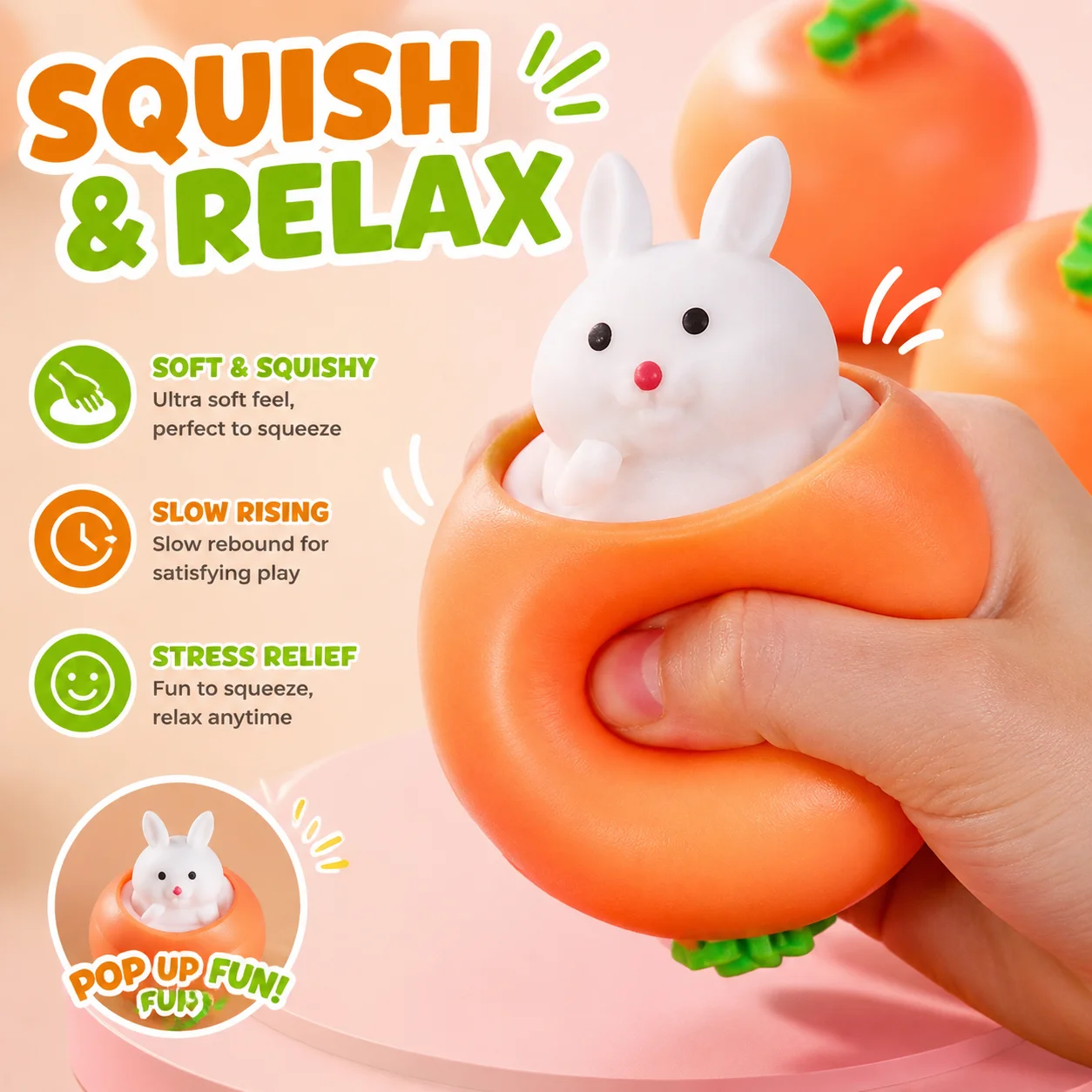 Squishy Carrot Rabbit Radish Rabbit Squeeze Telescopic Toys Cup Pinch Music Toy Kids Creative Stress Relief Gift Random 1pcs