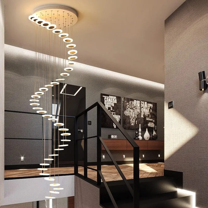 

Modern Simple Long Chandelier Stair Aisle Creative Staircase Rotating Attic LED Chandelier