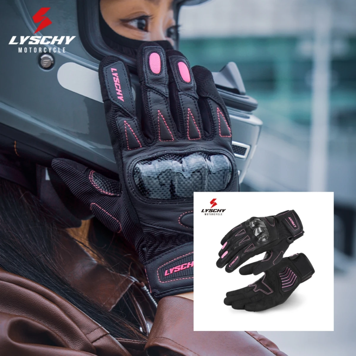 

LYSCHY Summer Women Motorcycle Gloves Short Knight Carbon Fiber Drop Protection Gloves Leather Breathable Riding Gloves