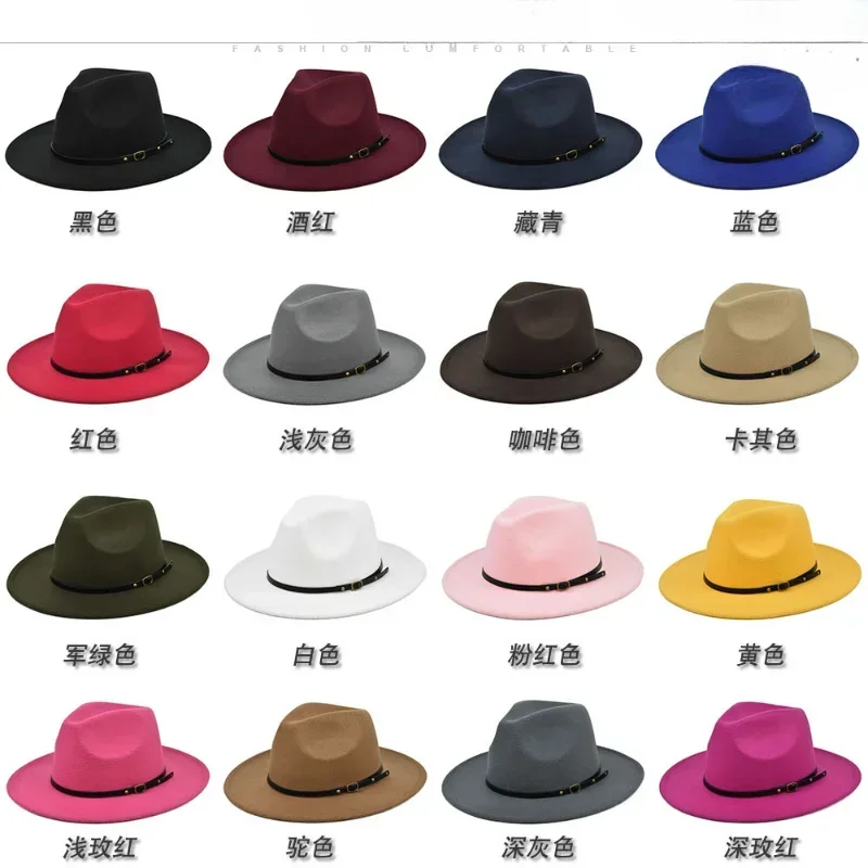 قبعات جاز شتوية وخريفية، 54 - 56 - 60 سم قبعة صوف واسعة الحواف للنساء والرجال، نمط كلاسيكي أنيق للسيدات